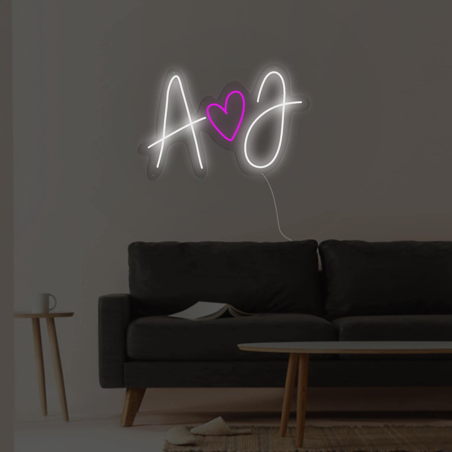 Initials with Love Heart Neon Light